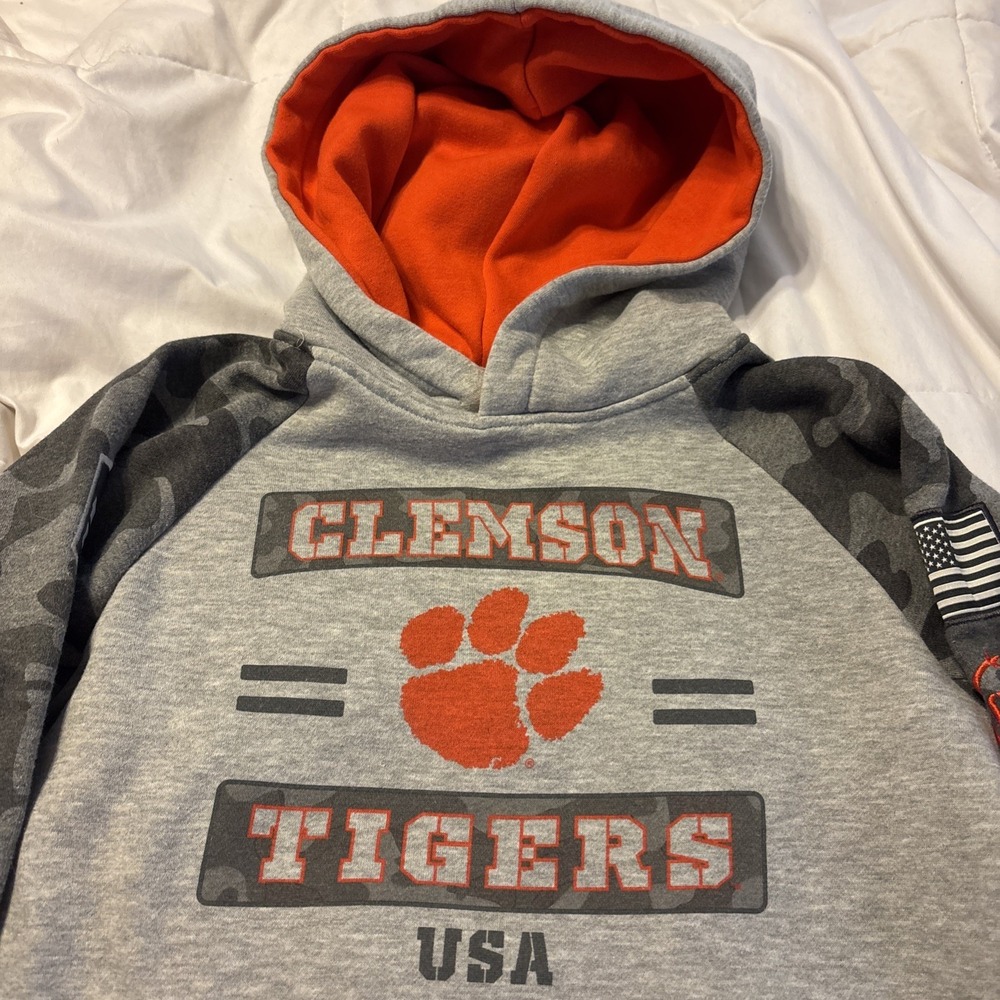 Clemson Tigers Colosseum Youth Gray Camo Hoodie Paw Print Logo Medium 12-14